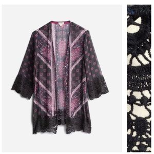 NWT Mason & Belle Laria Crochet Trim Open Front Kimono